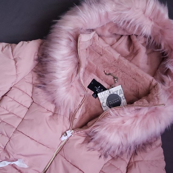 Pink Winter Coat Faux Hoodie - Picture 4 of 5